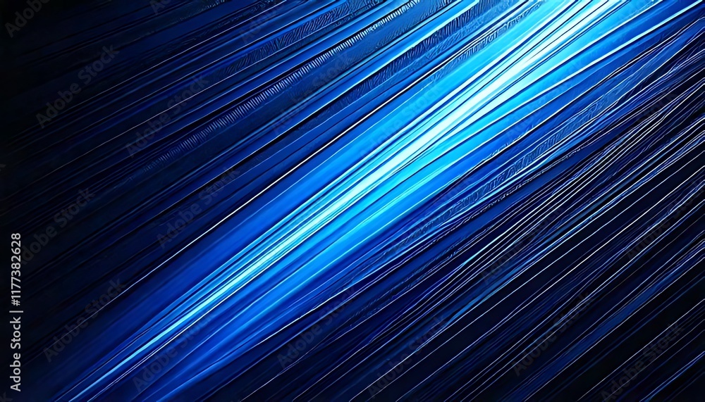 Poster diagonal, textured lines in shades of blue create a dynamic, abstract pattern.