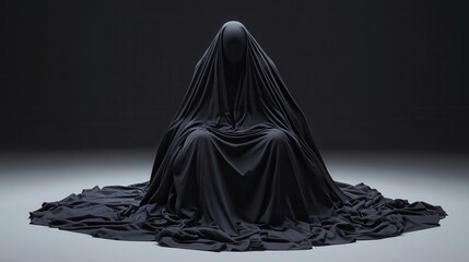 Naklejka premium Shiny black silk draped luxuriously under soft lighting