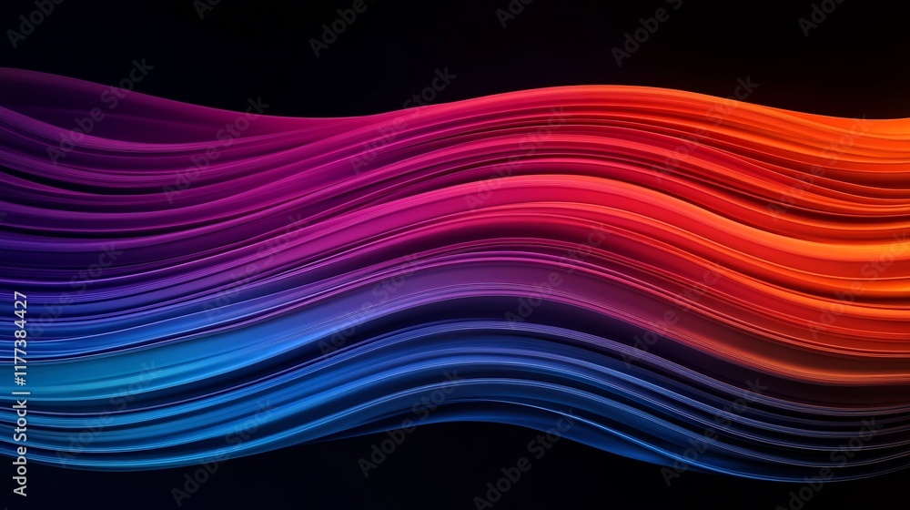 Poster flowing ribbons of vibrant light and color in dynamic visual rhythm