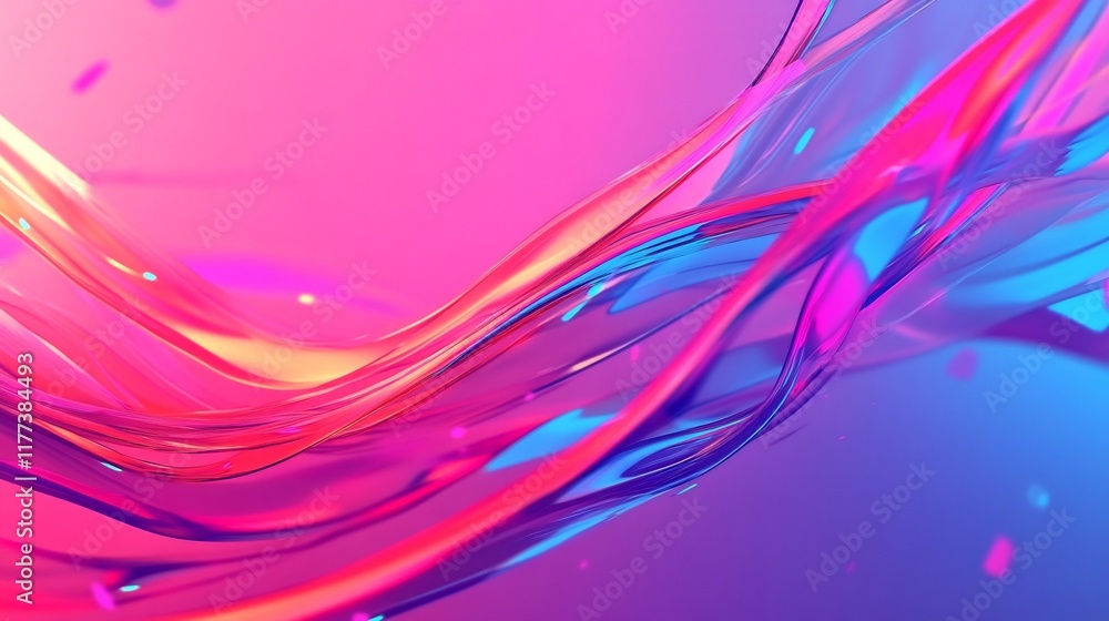 Poster vibrant flowing ribbons of prismatic light and color in dynamic motion