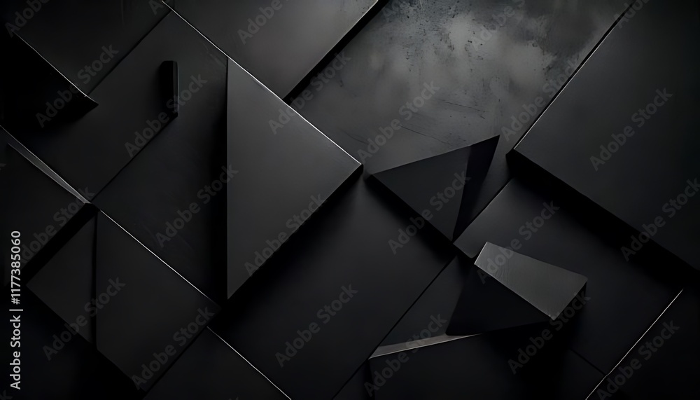 Poster sharp, black geometric shapes create an abstract, modern and angular composition.