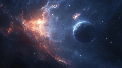 Obraz premium Luminous spheres illuminating an infinite cosmos, floating through a shimmering, deep-space nebula