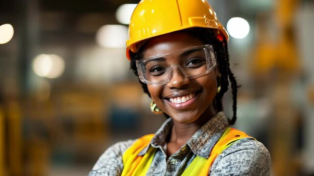 Young mixed race black african american female construction builder industrial factory worker electrician apprenticeship student on work placement