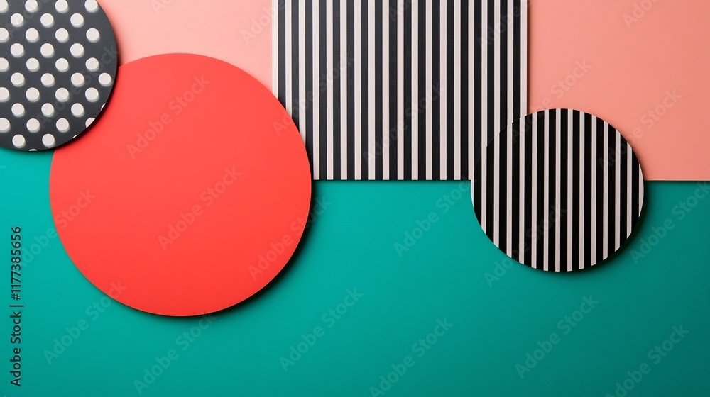 Poster bold geometric abstract patterns in vibrant colors on minimalist background