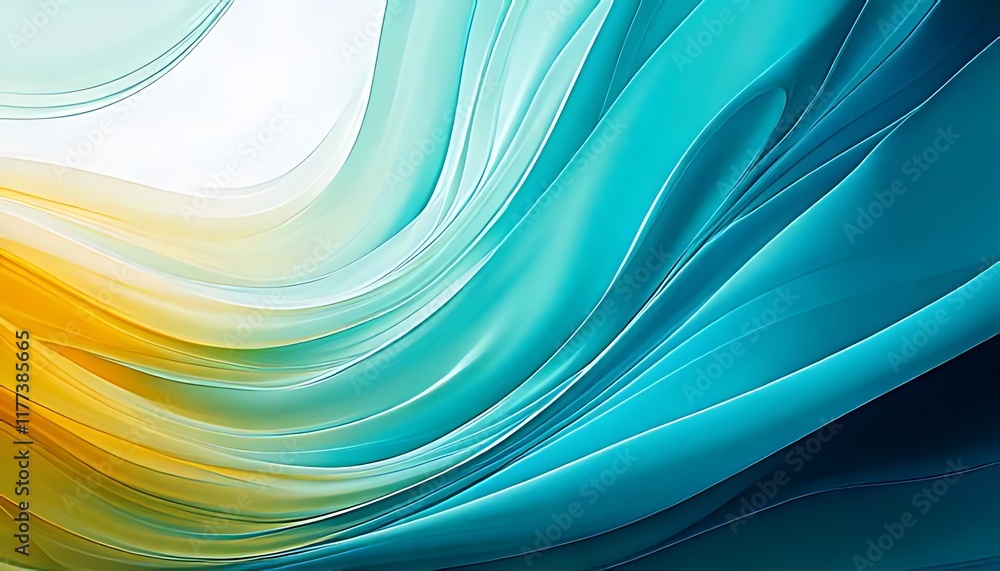 Poster swirling layers of gold and turquoise blend, creating a fluid abstract pattern.