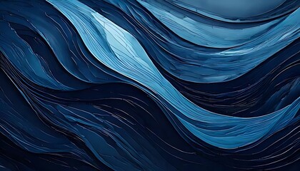 Sweeping, dark blue, abstract lines create a fluid, textured, and dynamic composition.