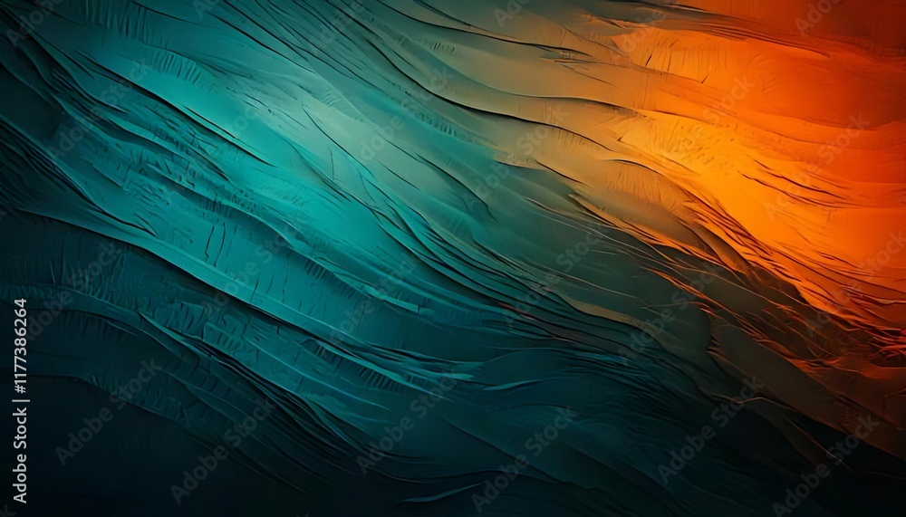 Poster textured flowing shapes in teal and red create a dynamic, abstract, pattern.