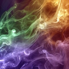 Colorful smoke swirls on dark background, abstract texture for design