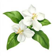 Fototapeta premium two white flowers with green leaves