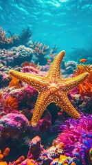 Vibrant Starfish in a Colorful Coral Reef Habitat