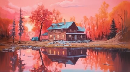 Obraz premium Beautiful landscape with houses and trees fantasy background generated AI 