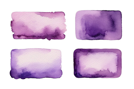 Set of watercolor purple grunge rectangle isolated on a white or transparent background
