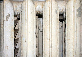 An old Soviet heating battery.Radiator for indoor heating.The battery is sectional.The heat source.