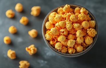 Bowl of Golden Popcorn on Soft Gray Background