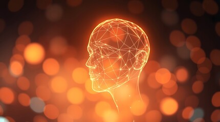 Glowing Wireframe Head: Abstract Portrait in Warm Amber
