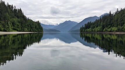 Serene Mountain Lake Reflection in Peaceful Wilderness Landscape