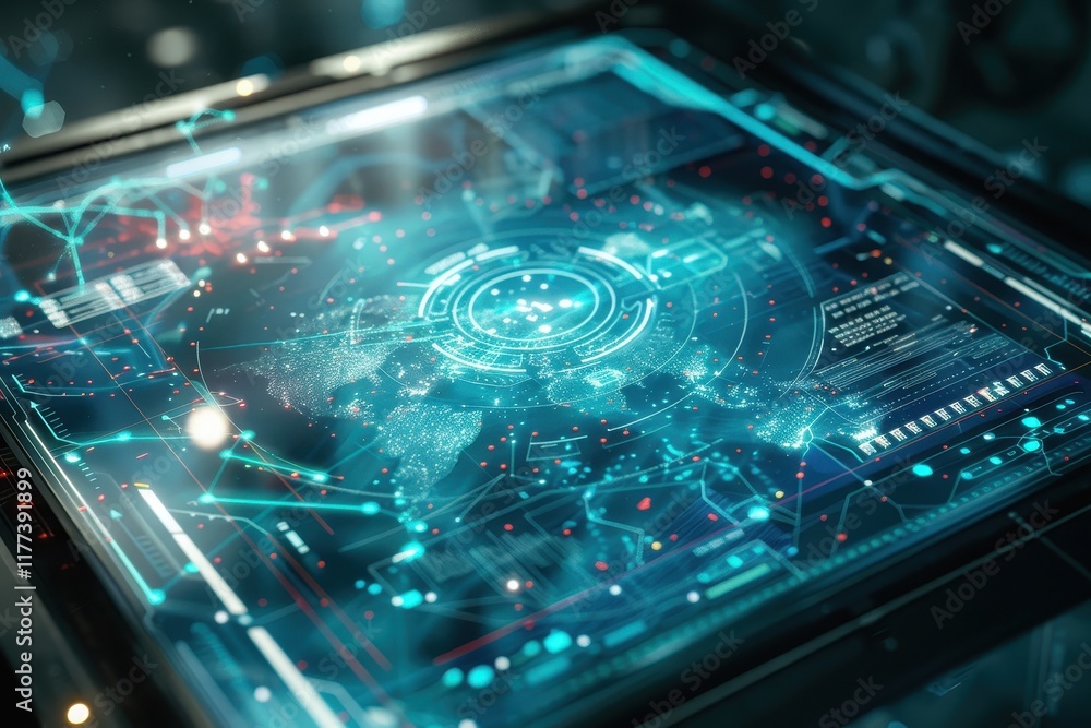 Aufkleber futuristic interface displaying a digital world map