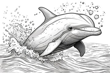 Cute dolphin, simple thick lines kids or preschool children cartoon coloring book pages