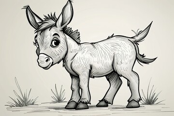 Cute donkey, simple thick lines kids or preschool children cartoon coloring book pages