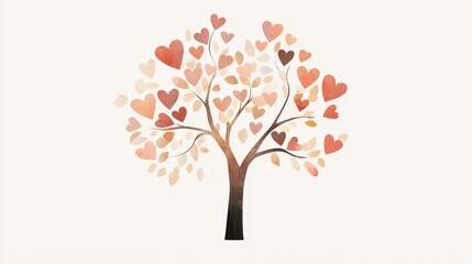 Obraz premium Abstract Minimalist Tree Design with Heart Shapes for Family or Love Themes