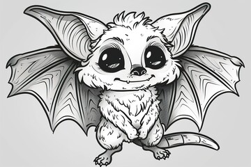 Cute bat, simple thick lines kids or preschool children cartoon coloring book pages.