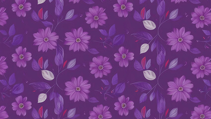 Abstract decorative floral and leaf pattern in purple