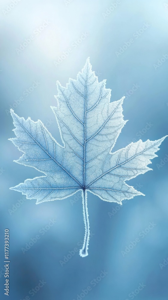 Poster close-up view of a frost-covered leaf capturing delicate details in winter light