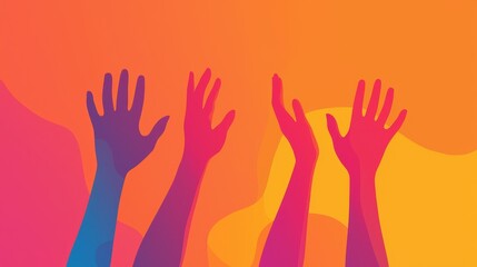 Obraz premium Minimalist Illustration of Hands Raised in Celebration with Vibrant Color Background