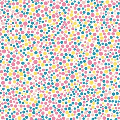 pink, blue, and yellow dots on white background