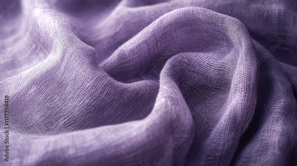 Poster soft lavender fabric drapes gracefully in a gentle wave, showcasing its delicate texture and color i