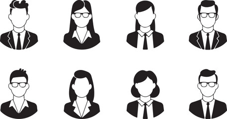 Avatar profile icon set including male and female. Set of Men and Women Characters Portraits, Round Avatar Icons Isolated on White Background