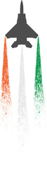 Fighter Jet Silhouette with Indian Flag Tricolor Smoke Trails Isolated on Transparent Background