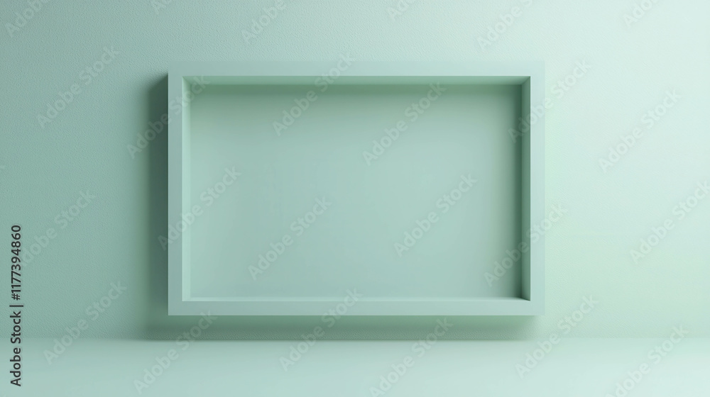 Poster soft pastel green frame with floating rectangular 3d design in minimalist style