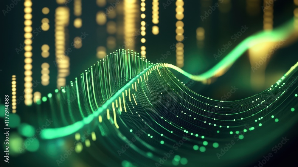 Aufkleber abstract green data wave visualization digital art design, futuristic technology background image