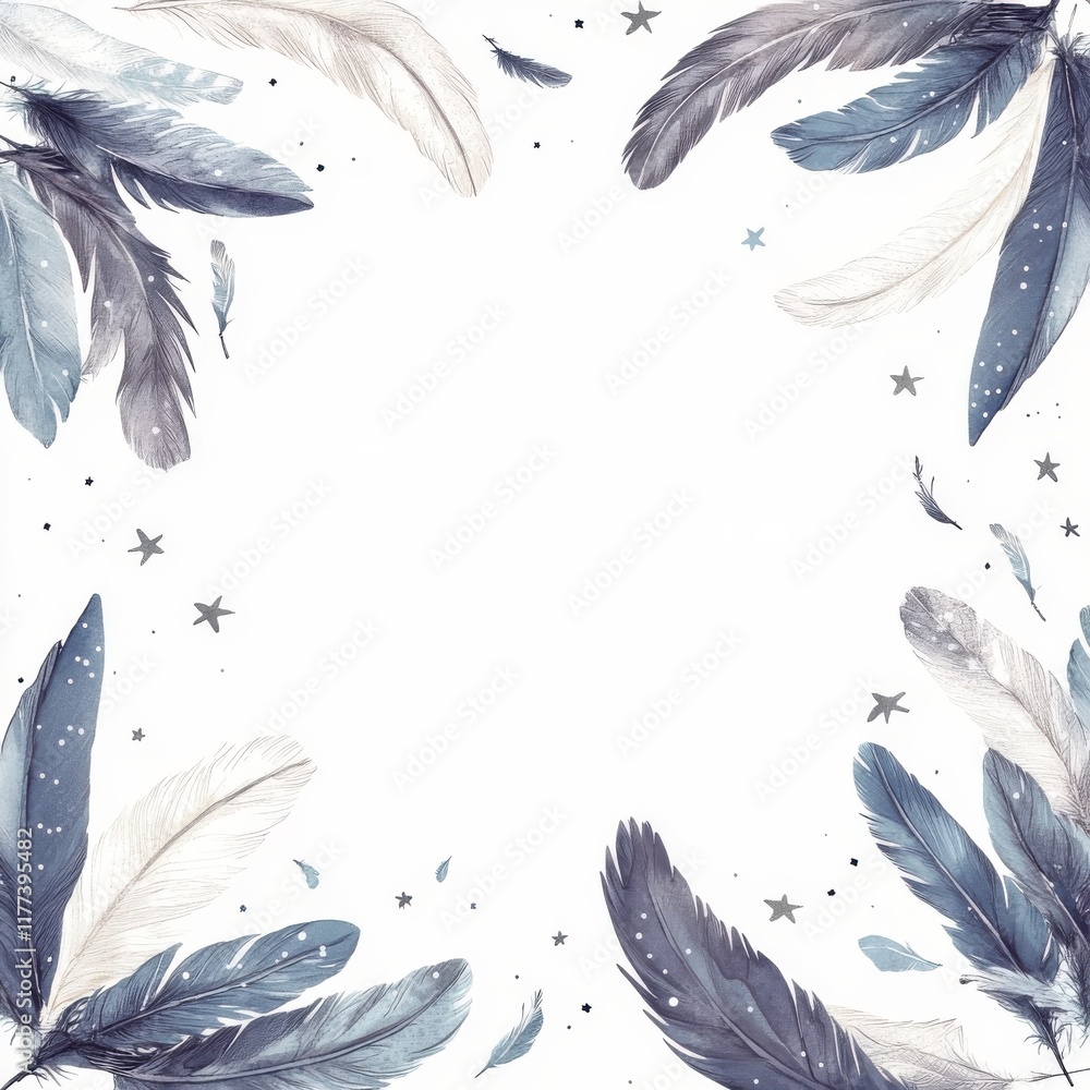 Poster floating feathers create a delicate border for artistic designs and nature-themed creations