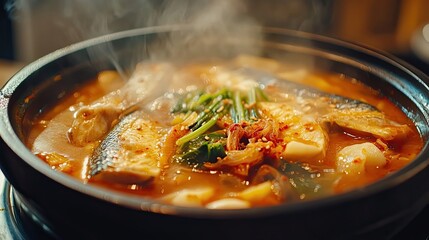 Steaming Hot Spicy Fish Stew In Bowl