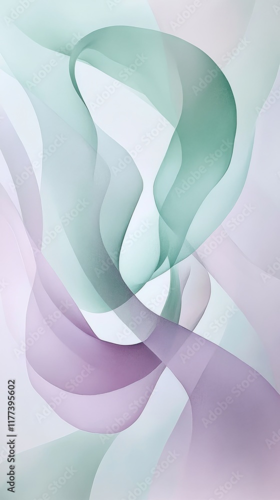 Poster soft swirls of pale mint green and lavender create an ethereal atmosphere in this abstract design