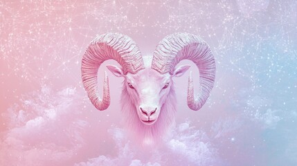 Zodiac Fusion Art: Capricorn with Aries Horns and Fish Flukes on Pastel Background, Ultra-Detailed Cinematic Concept
