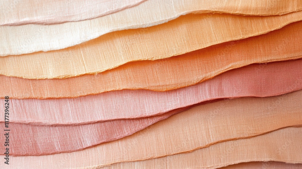 Aufkleber Elegant gradient of pencil strokes in soft pastel hues creating a textured wave effect across layered fabric panels
