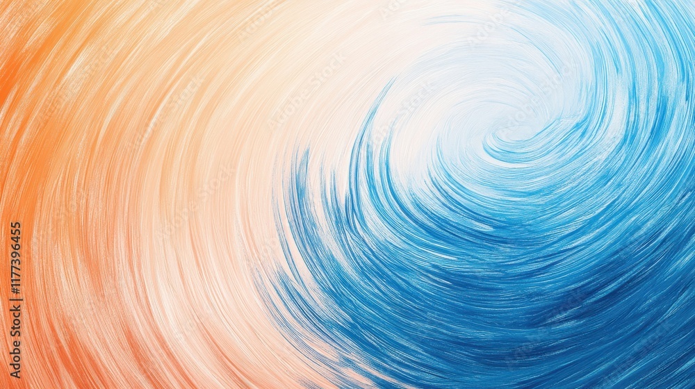 Poster elegant gradient of swirling pencil strokes in vibrant hues of orange and blue creating a mesmerizin