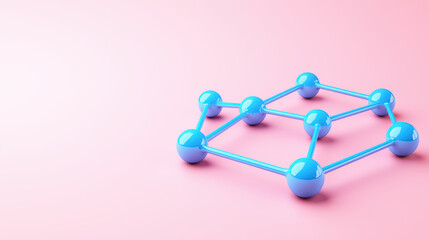 Obraz premium Minimal 3D blue molecular structure on pastel pink background
