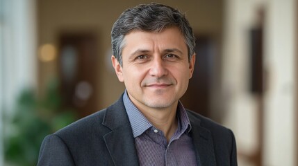 Obraz premium Professional Portrait of Mature Man with Short Hair and Confident Expression Indoors