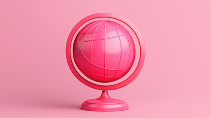 Minimal pastel globe icon on pink background, perfect for design