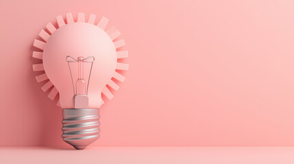 Minimal pastel light bulb icon on pink background, symbolizing creativity