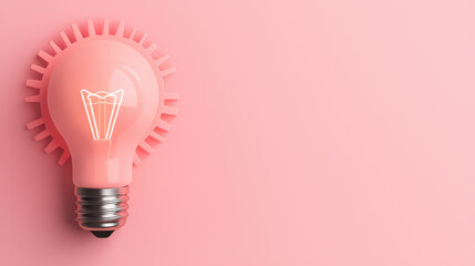Glowing pink light bulb with unique design on pastel background