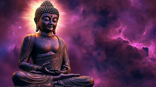 Buddha Statue with Purple Cloud Background
