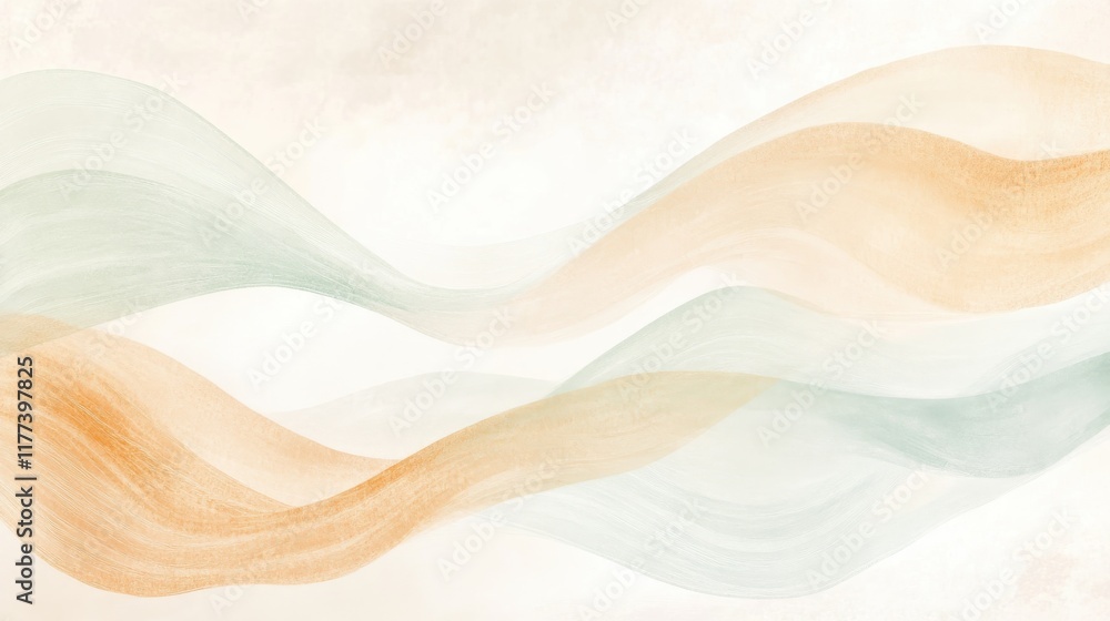 Poster Soft abstract waves in pastel colors flowing across a clean white background creating a serene atmosphere