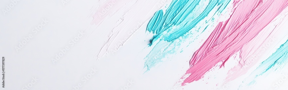 Poster vibrant strokes of pink and teal paint against a clean white background create a striking abstract d