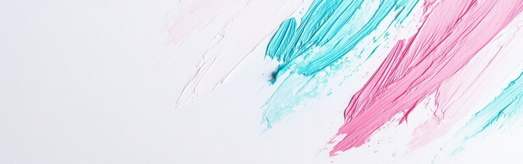 Vibrant strokes of pink and teal paint against a clean white background create a striking abstract design full of energy and movement