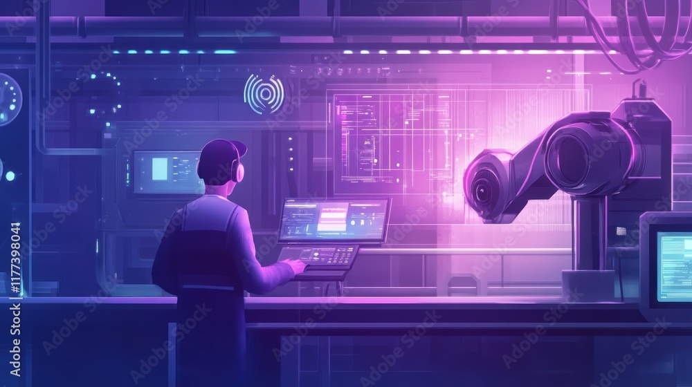 Leinwandbilder a technician interacts with advanced robotics in a futuristic, high-tech environment.